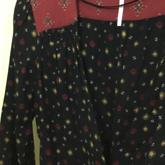 free people black & red faux wrap blouse fitted waist  sz. s - Picture 2 of 14